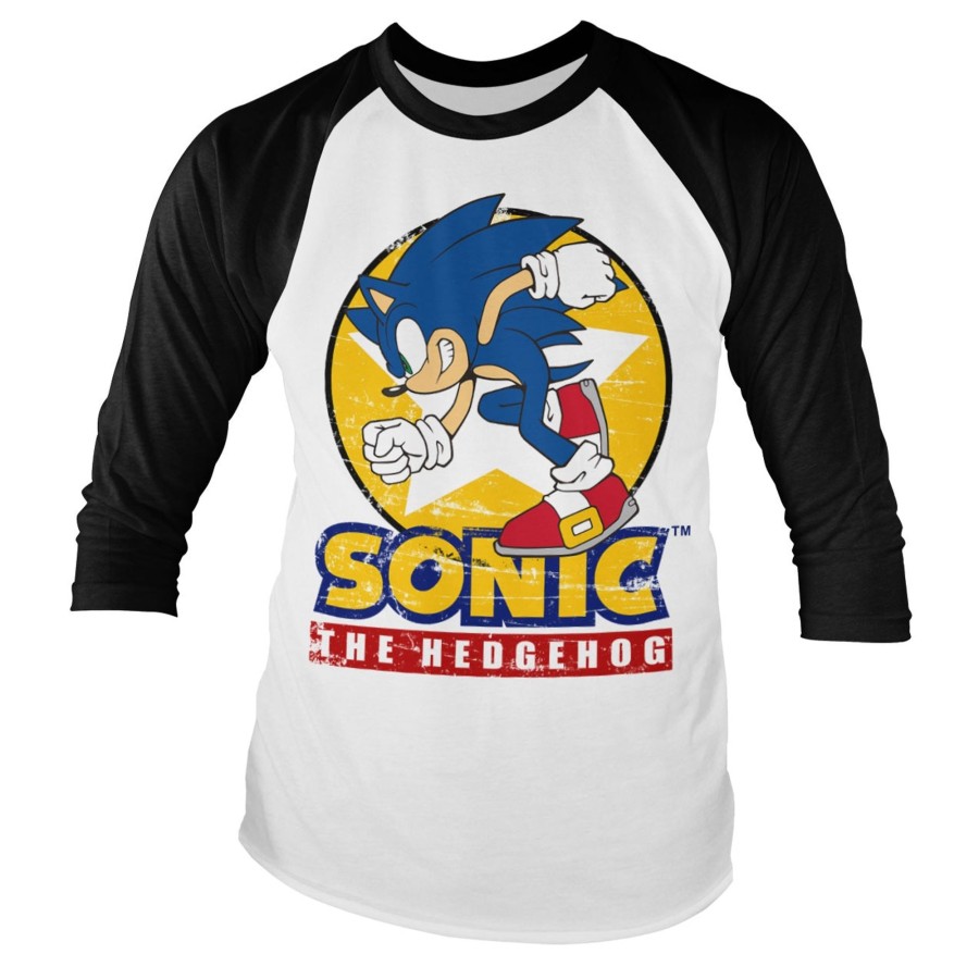 Mann Shirtstore | Fast Sonic - Sonic The Hedgehog Baseball Long Sleeve Tee White-Black
