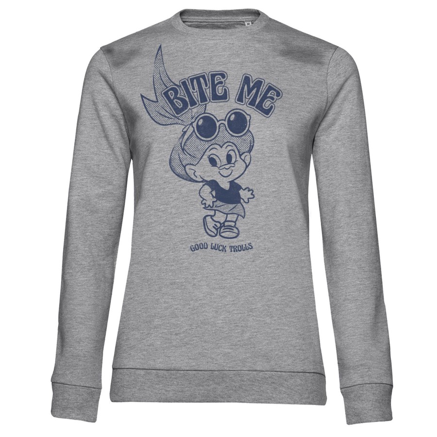 Kvinna Shirtstore | Good Luck Trolls - Bite Me Sweatshirt Heathergrey