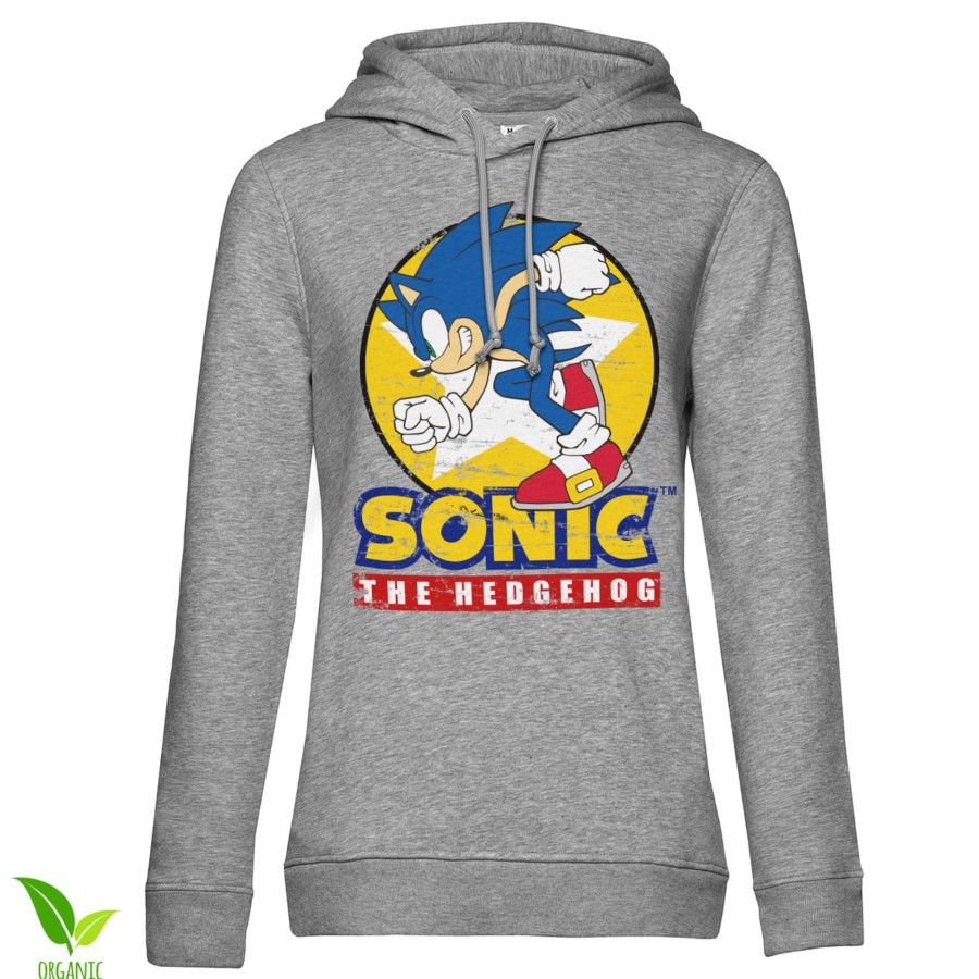Kvinna Shirtstore | Fast Sonic - Sonic The Hedgehog Girls Hoodie Heather-Grey