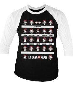 Mann Shirtstore | La Casa De Papel Baseball 3/4 Sleeve T-Shirt Whiteblack