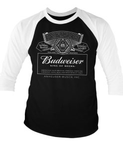 Mann Shirtstore | Budweiser White Logo Baseball 3/4 Sleeve Tee White-Black