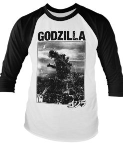 Mann Shirtstore | Godzilla Vintage Baseball Long Sleeve Tee Whiteblack