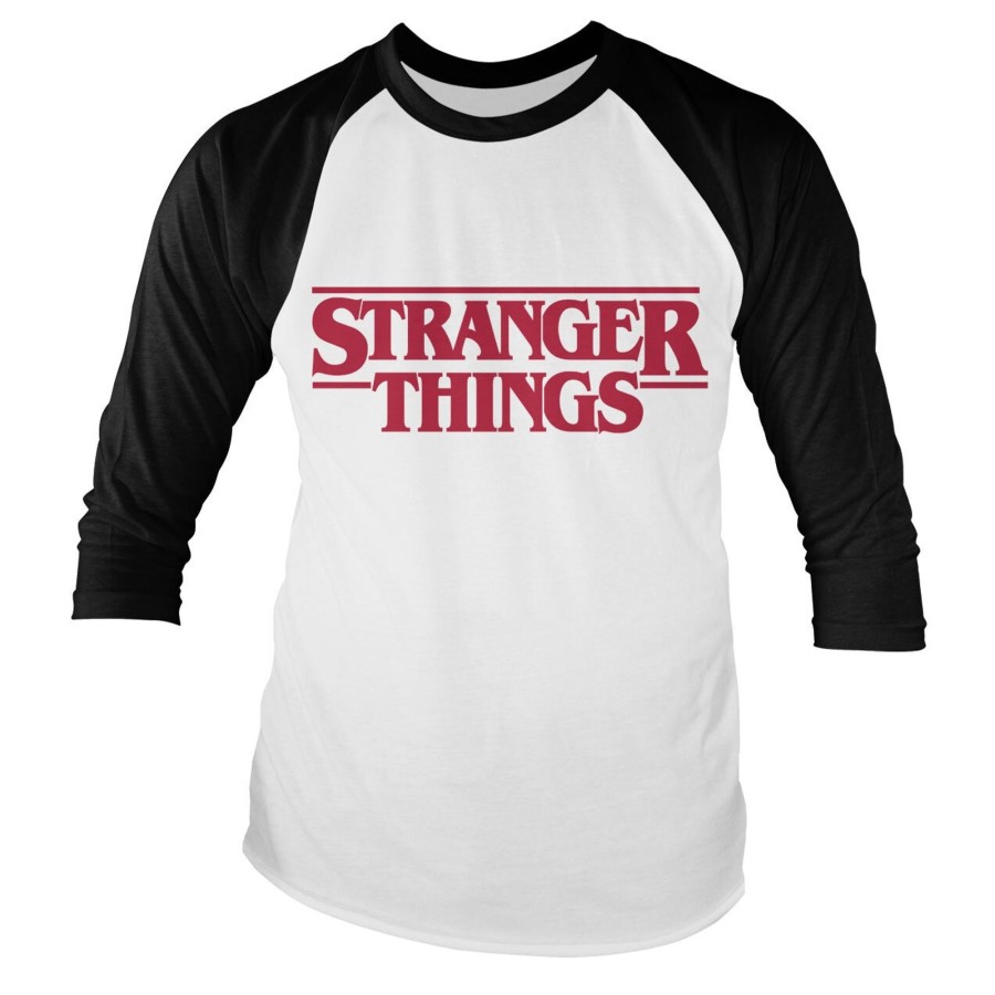 Mann Shirtstore | Stranger Things Logo Baseball Long Sleeve Tee Whiteblack