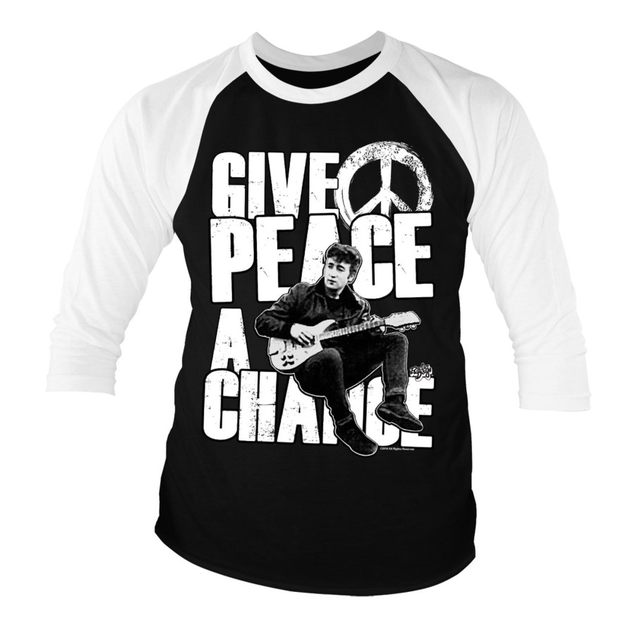 Mann Shirtstore | John Lennon - Give Peace A Chance Baseball 3/4 Sleeve Tee White-Black