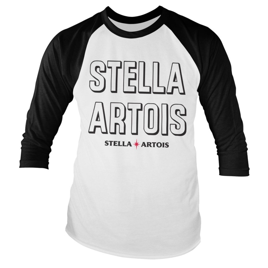 Mann Shirtstore | Stella Artois Retro Wordmark Baseball Long Sleeve Tee White-Black