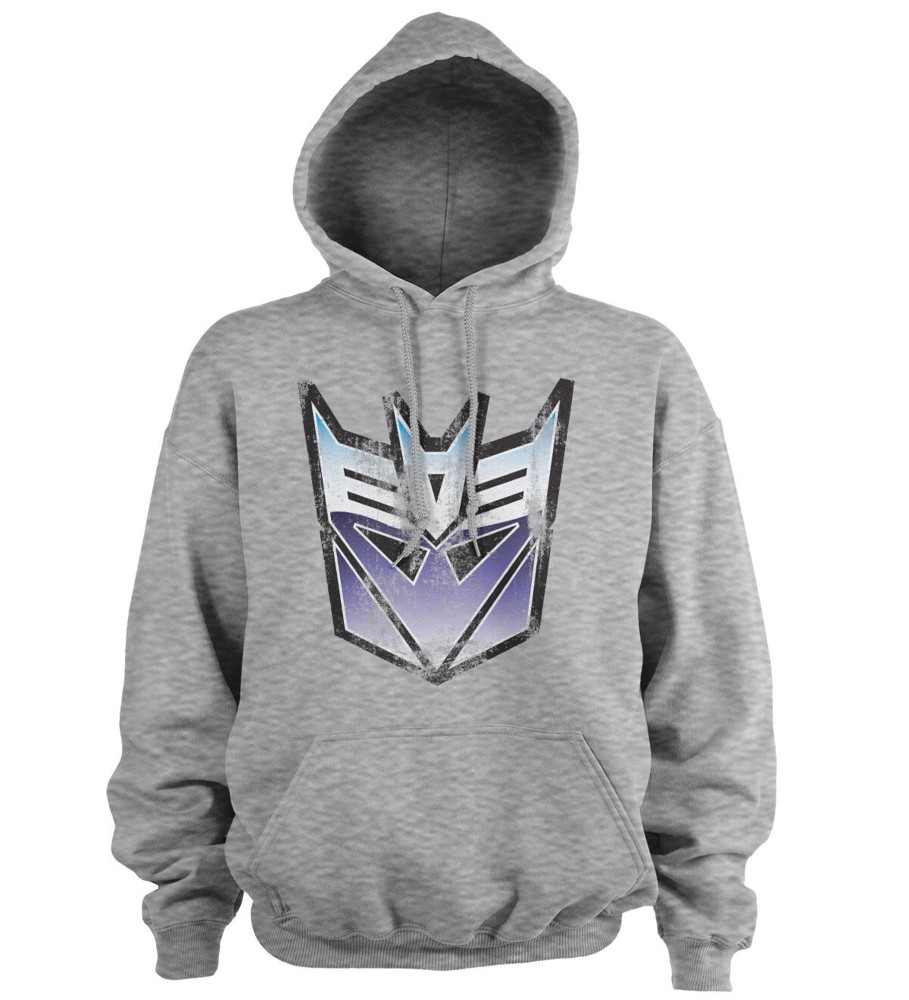 Mann Shirtstore | Distressed Decepticon Shield Hoodie Heathergrey