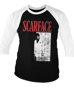 Mann Shirtstore | Scarface Poster Baseball 3/4 Sleeve Tee Whiteblack