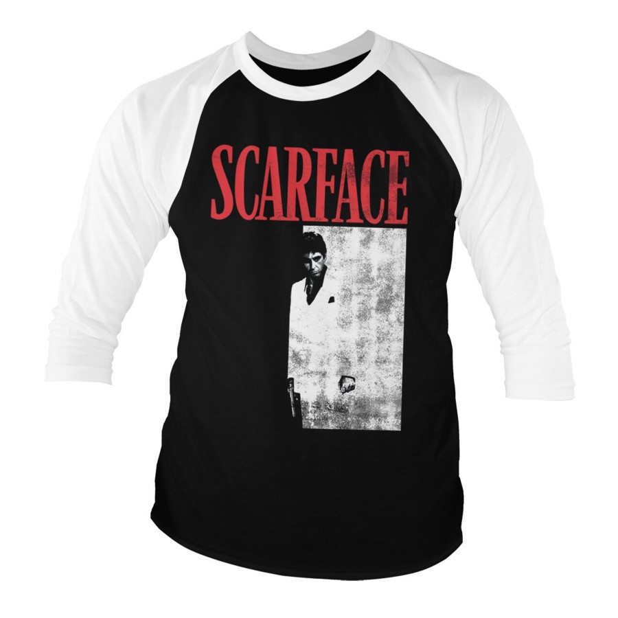 Mann Shirtstore | Scarface Poster Baseball 3/4 Sleeve Tee Whiteblack