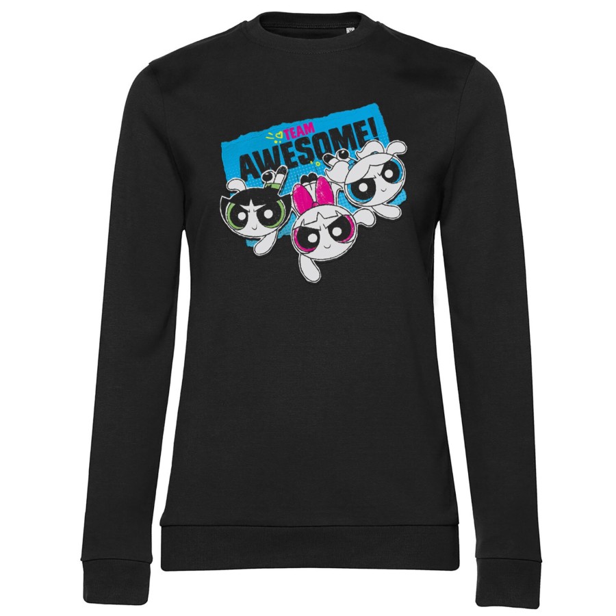 Kvinna Shirtstore | Powerpuff Girls - Team Awesome Girly Sweatshirt Black
