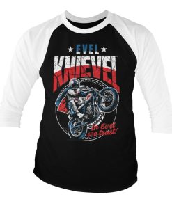 Mann Shirtstore | Evel Knievel Wheelie Baseball 3/4 Sleeve Tee Whiteblack
