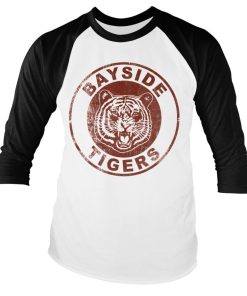 Mann Shirtstore | Bayside Tigers Washed Logo Baseball Long Sleeve Tee White-Black