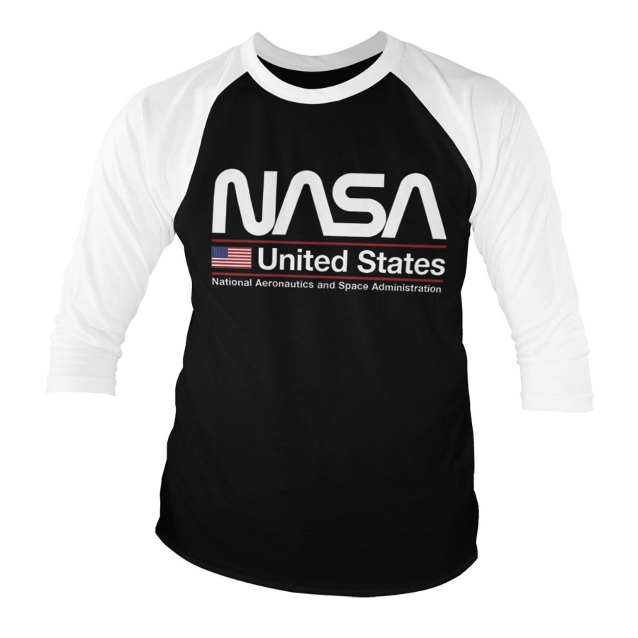 Mann Shirtstore | Nasa - United States Baseball 3/4 Sleeve Tee White-Black