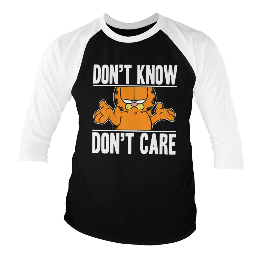 Mann Shirtstore | Garfield Don'T Know - Don'T Care Baseball 3/4 Sleeve Tee Whiteblack