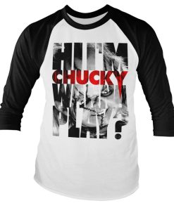 Mann Shirtstore | Chucky - Wanna Play Cutout Baseball Long Sleeve Tee Whiteblack