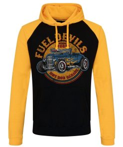 Mann Shirtstore | Fuel Devils Flame Rod Baseball Hoodie Blackyellow