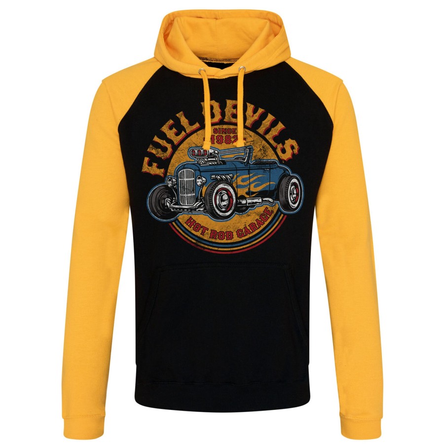 Mann Shirtstore | Fuel Devils Flame Rod Baseball Hoodie Blackyellow