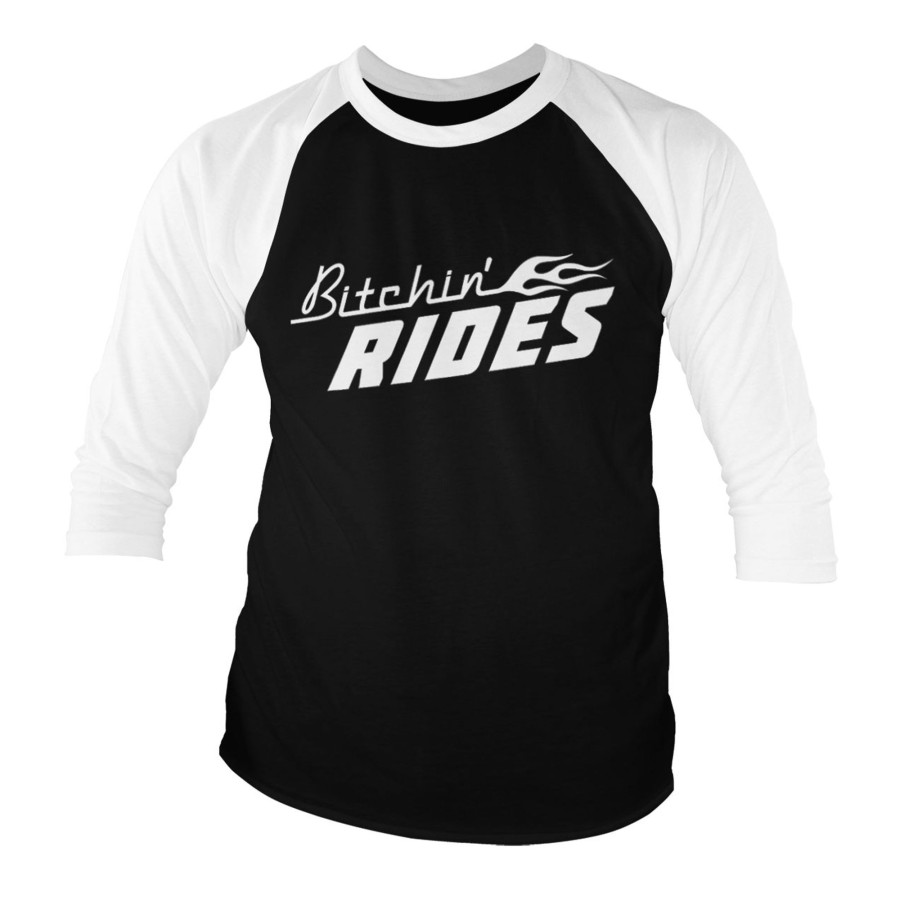 Mann Shirtstore | Bitchin' Rides Logo Baseball 3/4 Sleeve Tee White-Black