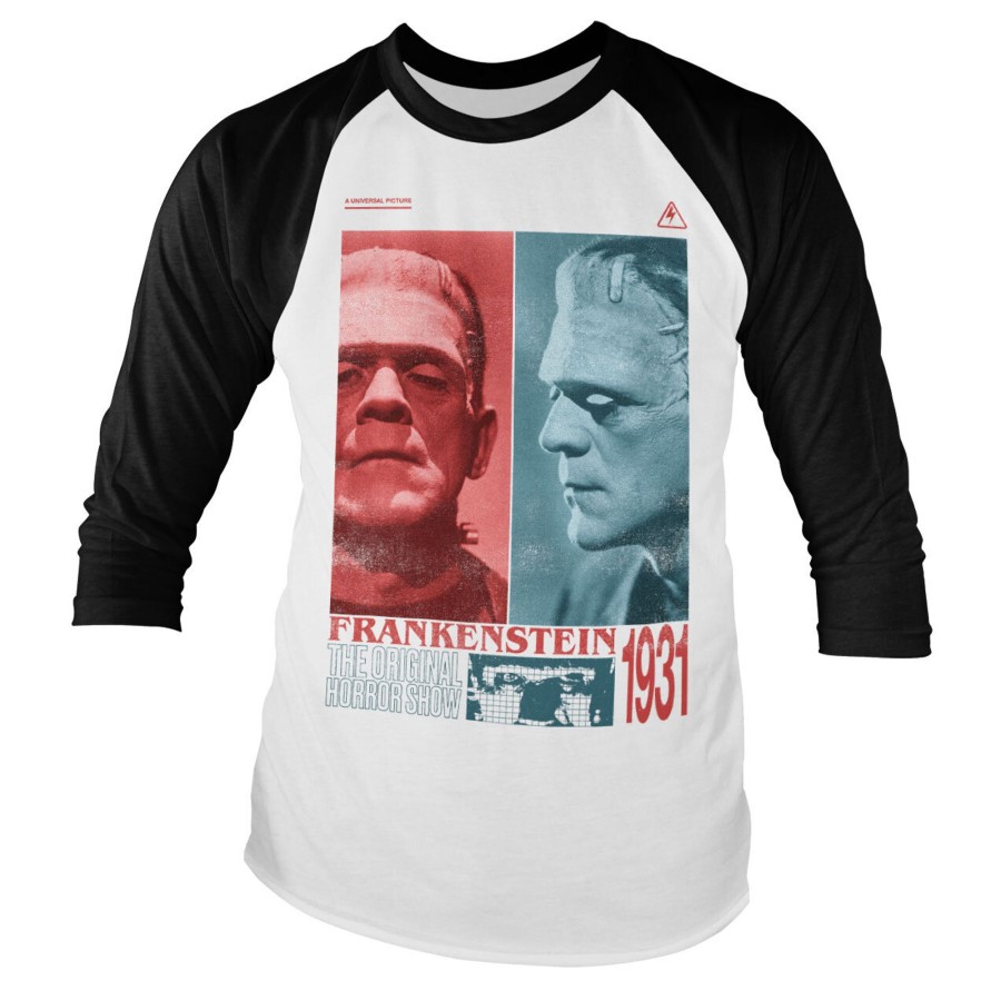 Mann Shirtstore | Frankenstein - Horror Show Baseball Long Sleeve Tee Whiteblack