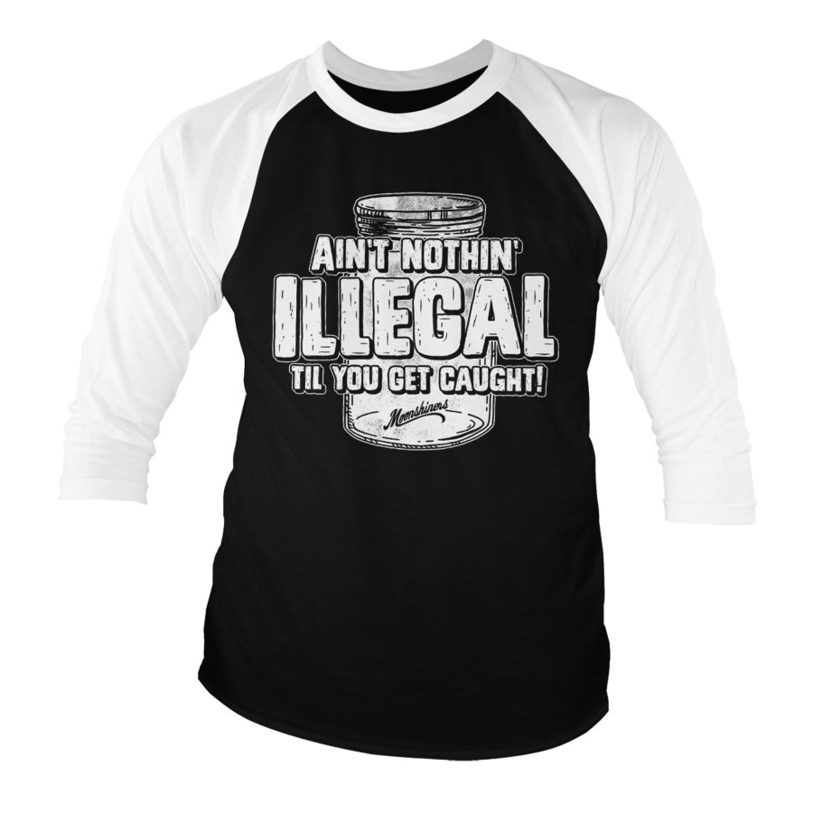 Mann Shirtstore | Moonshiners - Ain'T Nothing Illegal Baseball 3/4 Sleeve Tee White-Black