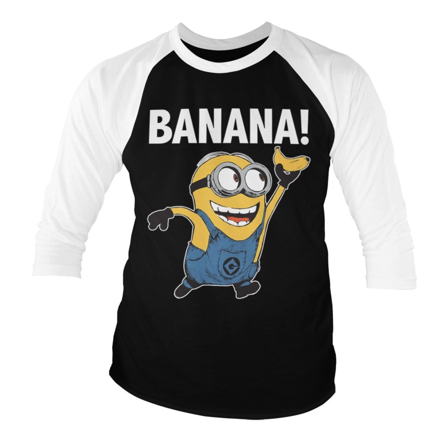 Mann Shirtstore | Minions - Banana! Baseball 3/4 Sleeve Tee White-Black
