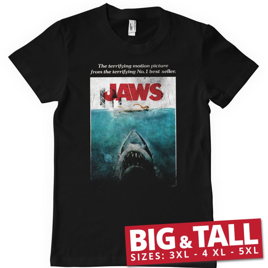 Mann Shirtstore | Jaws Washed Poster Big & Tall T-Shirt Black