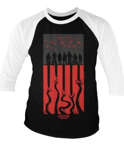 Mann Shirtstore | Stranger Things Flag Baseball 3/4 Sleeve Tee Whiteblack