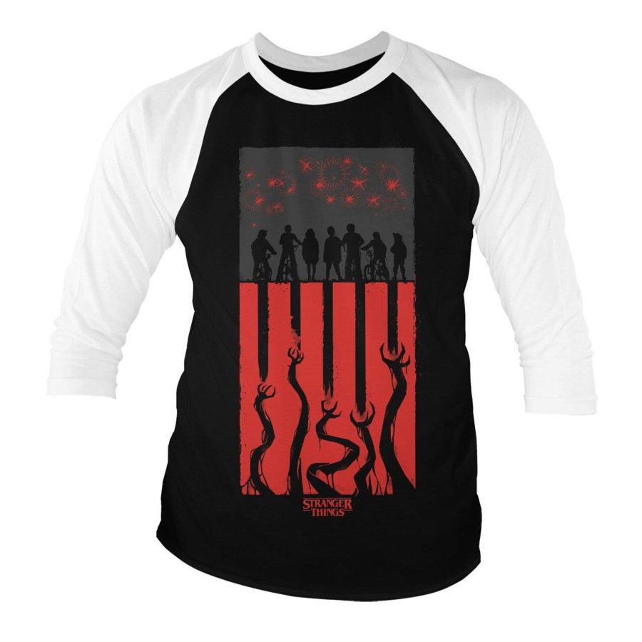 Mann Shirtstore | Stranger Things Flag Baseball 3/4 Sleeve Tee Whiteblack