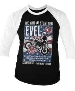 Mann Shirtstore | Evel Knievel Poster Baseball 3/4 Sleeve Tee Whiteblack