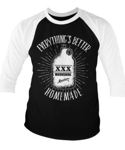 Mann Shirtstore | Moonshiners - Everything'S Better Homemade Baseball 3/4 Sleeve Tee White-Black