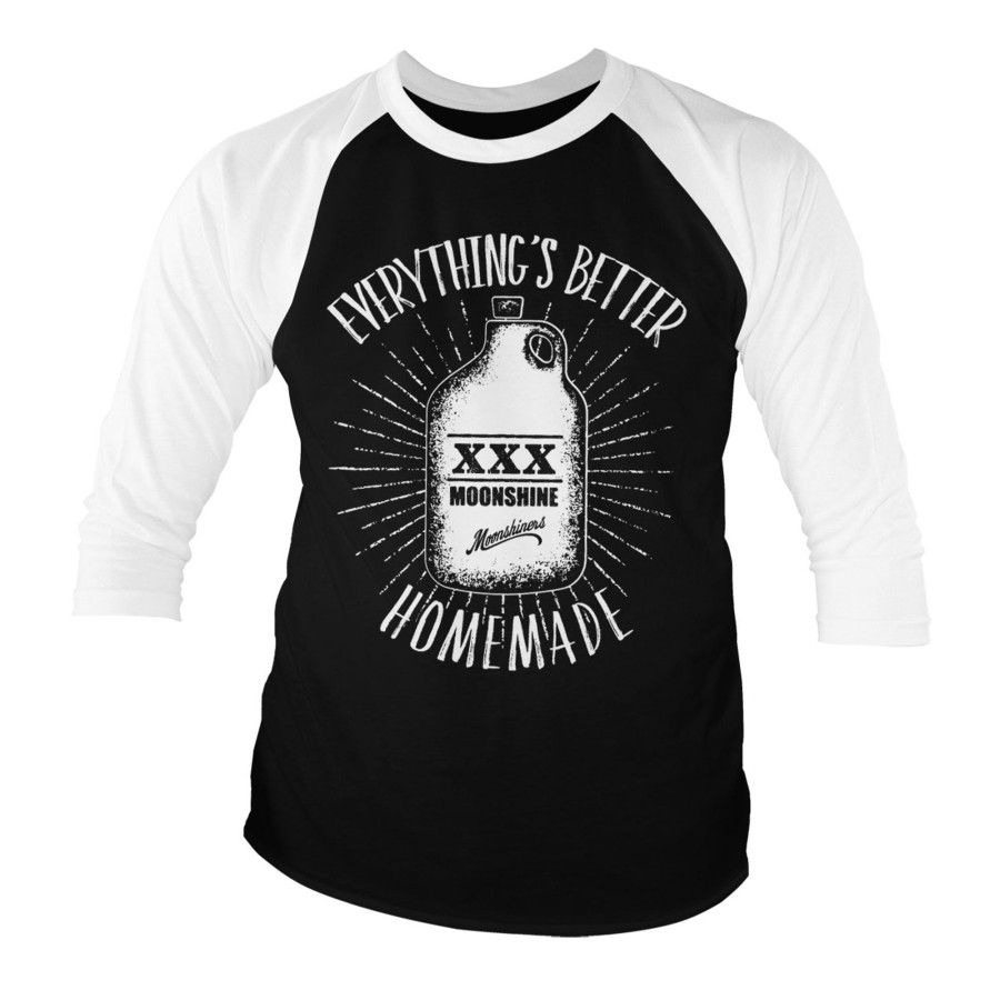 Mann Shirtstore | Moonshiners - Everything'S Better Homemade Baseball 3/4 Sleeve Tee White-Black