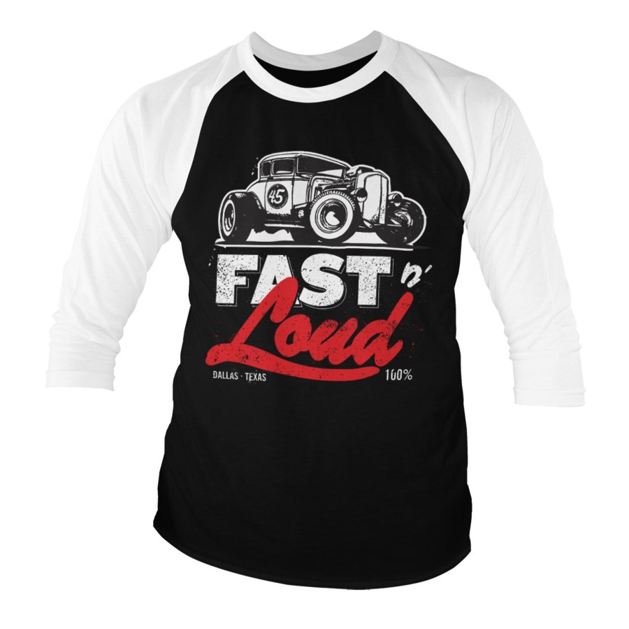 Mann Shirtstore | Fast N' Loud Hot Rod Baseball 3/4 Sleeve Tee White-Black