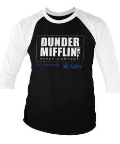 Mann Shirtstore | Dunder Mifflin - Division Of Sabre Baseball 3/4 Sleeve Tee Whiteblack