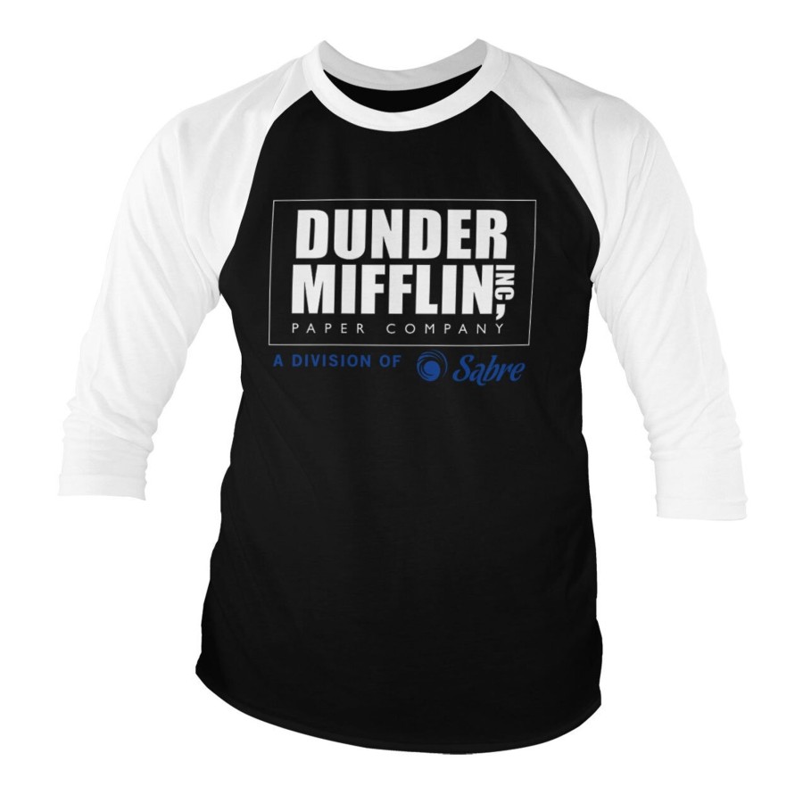 Mann Shirtstore | Dunder Mifflin - Division Of Sabre Baseball 3/4 Sleeve Tee Whiteblack