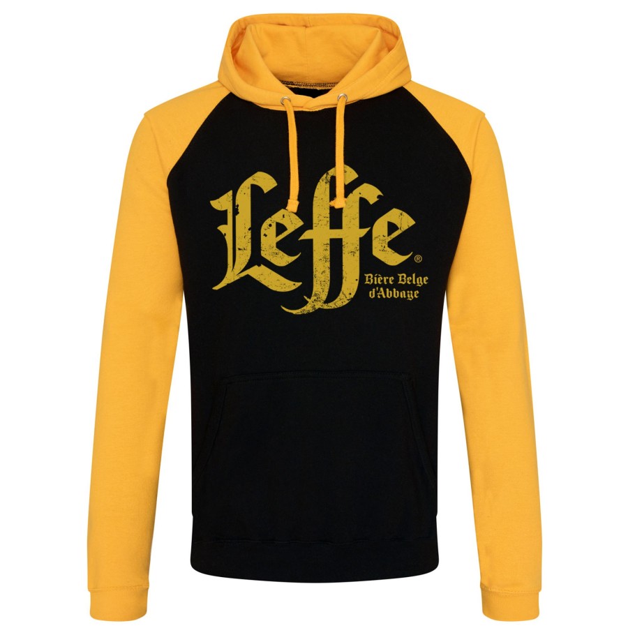 Mann Shirtstore | Leffe Washed Wordmark Baseball Hoodie Black-Yellow