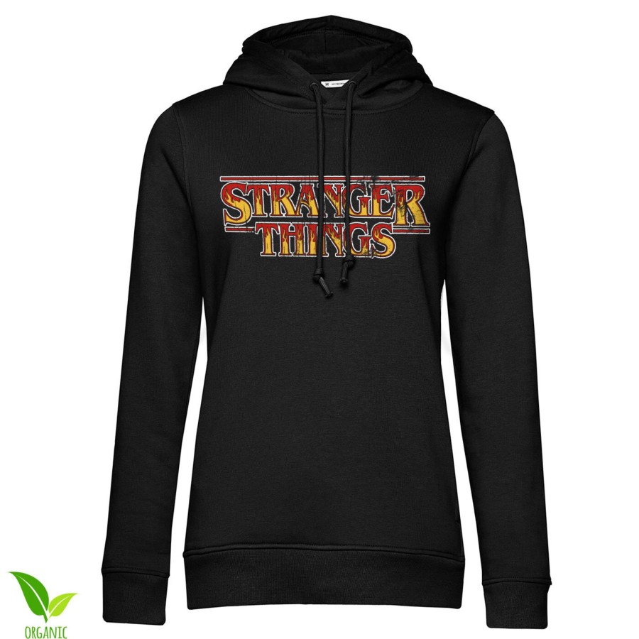 Kvinna Shirtstore | Stranger Things Fire Logo Girls Hoodie Black