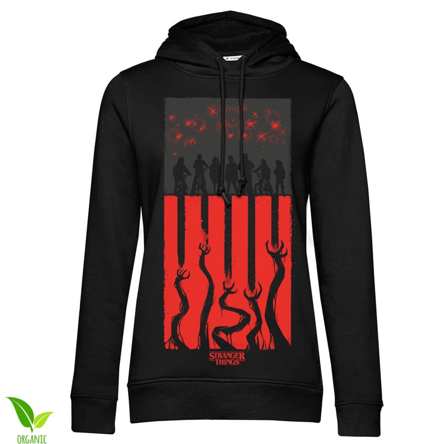 Kvinna Shirtstore | Stranger Things Flag Girls Hoodie Black