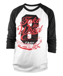 Mann Shirtstore | Fast 8 - Take The Wheel Baseball Long Sleeve Tee White-Black