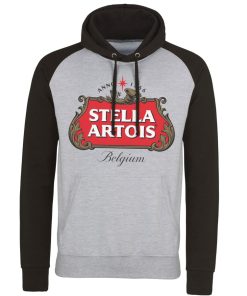 Mann Shirtstore | Stella Artois Belgium Logo Baseball Hoodie Heathergrey-Black