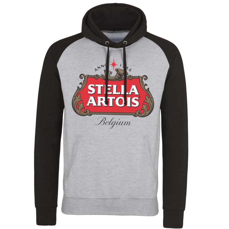 Mann Shirtstore | Stella Artois Belgium Logo Baseball Hoodie Heathergrey-Black