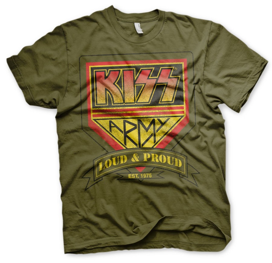 Mann Shirtstore | Kiss Army Distressed Logo T-Shirt Olive