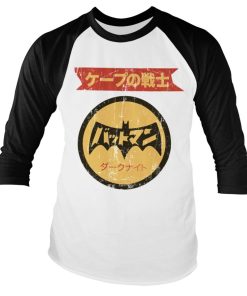 Mann Shirtstore | Batman Japanese Retro Logo Baseball Long Sleeve Tee White-Black