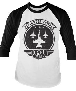 Mann Shirtstore | Top Gun Maverick Fighter Town Baseball Long Sleeve Tee Whiteblack