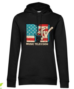 Kvinna Shirtstore | Mtv Distressed Usa-Flag Girls Hoodie Black